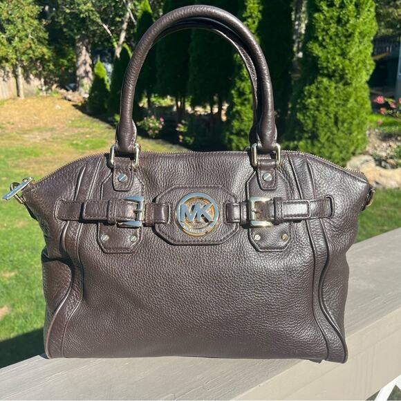 MICHAEL KORS  Hudson Belted Leather Satchel, Chocolate Brown - Picture 5 of 7